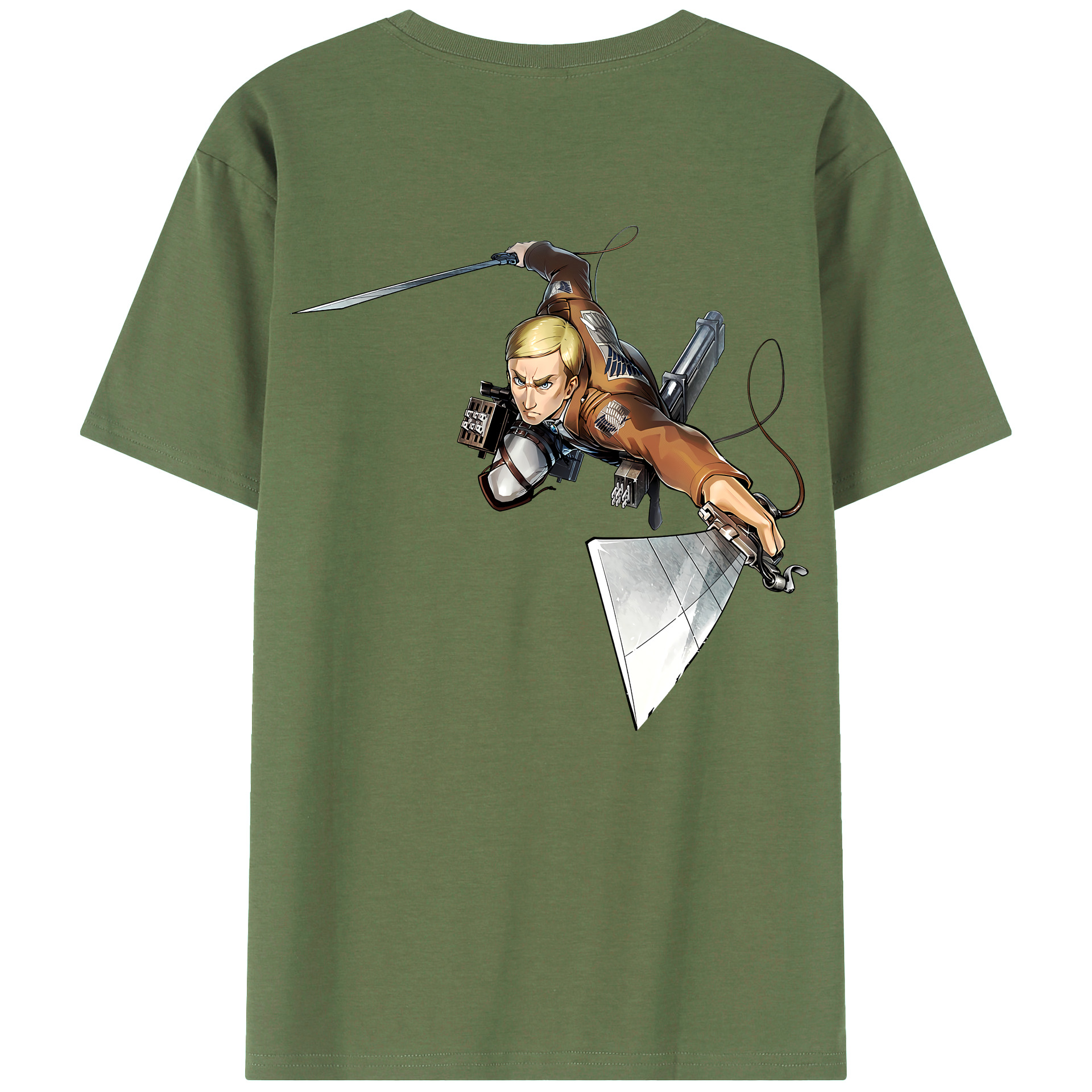 （画像用） 進撃の巨人 エルヴィン・スミス Attack on Titan Erwin Smith 綿100％ メンズ半袖Tシャツ（バックプリント） 通気性